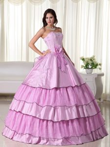 Multi-Tiered Pink Sweet 16 Dress with Embroidery and Beading