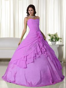 Cheap Flowers Embroidery Lavender Sweetheart Sweet 15 Dress