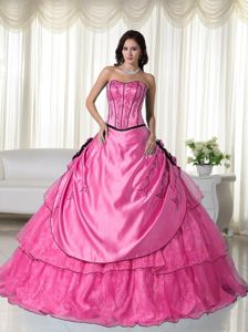 Organza Taffeta Embroidery Beaded Hot Pink Sweet 15 Dresses