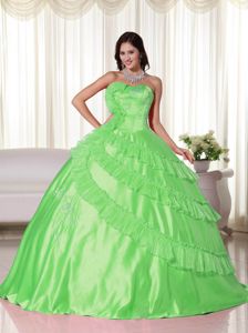 Spring Green Quinceanera Gowns with Embroidery and Ruffles