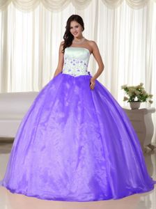 Embroidery Ball Gown Light Purple and White Sweet 16 Dress