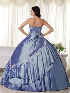 Unique Ball Gown Appliqued Steel Blue Quinces Dresses on Sale