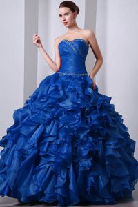 Hot Sale Ruffled Beaded Blue Quinceanera Dress for 2014 Spring
