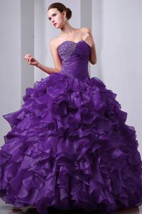 Perfect Organza Princess Ruffled Beaded Purple Quinces Dress