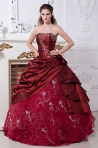 Ball Gown Strapless Embroidery Wine Red Quinceanera Dress