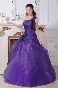 Corset Organza one Shoulder Purple Quinceanera Gowns Dresses