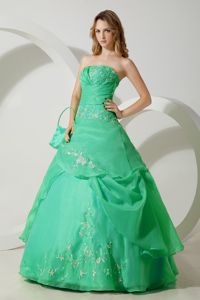 Medium Spring Green Quinces Dress with Embroidery under 200