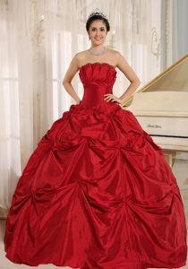 Ball Gown Strapless Wine Red Quinceaneras Dress with Pick Ups