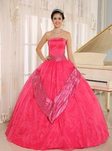 Plus Size Strapless Beaded Coral Red Dress for Quinceanera