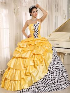 Taffeta Pick Ups Multi-color Dress for Sweet 15 with Polka Dot