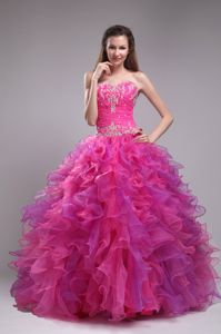Snazzy Appliqued Ruffled Hot Pink Dress for Sweet 16 on Sale