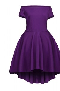 Tea Length Side Zipper Mother of the Bride Dress Purple for Prom and Party with Ruching