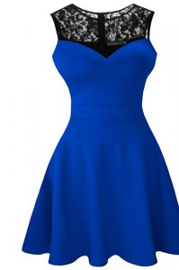Scoop Lace Mother of Groom Dress Royal Blue Zipper Sleeveless Tea Length