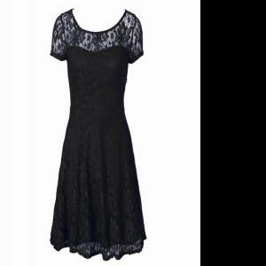 Low Price Scoop Short Sleeves Tea Length Lace Side Zipper Mother of the Bride Dress with Black