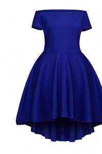 Attractive Tea Length Side Zipper Mother of Groom Dress Blue for Prom and Party with Ruching