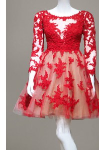 Simple Lace Red Mother Dresses Prom and For with Appliques Scoop Long Sleeves Zipper