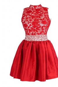 Hot Sale Red V-neck Criss Cross Beading and Lace Mother of the Bride Dress Sleeveless