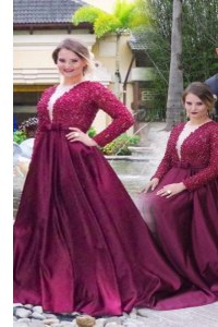 Scoop Long Sleeves Sweep Train Zipper With Train Beading Mother of Groom Dress