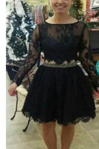 Glittering Scoop Black A-line Lace Mother Dresses Backless Lace Long Sleeves Knee Length