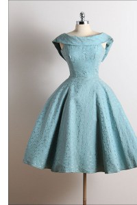 Lovely Lace Blue Mother of Groom Dress Prom and Party and For with Ruching Scoop Sleeveless Zipper