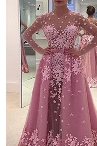 Traditional Lilac Long Sleeves Sweep Train Appliques With Train Mother of Groom Dress