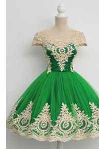 Green Cap Sleeves Tulle Zipper Mother Dresses for Prom and Party