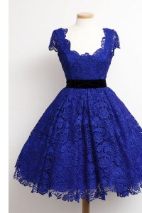 Chic Royal Blue Scoop Zipper Lace Mother of Groom Dress Cap Sleeves