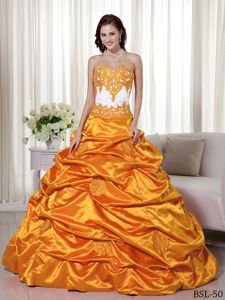 Snappy Orange Sweet 16 Dresses with Pick Ups and Appliques