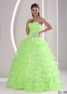 Sweetheart Appliqued Beaded Sweet 15 Dresses Apple Green