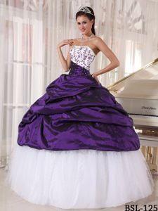 Classy Embroidery White and Purple Quinceanera Party Dress