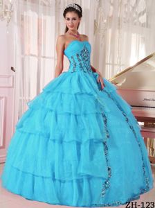Hot Floor-length Appliqued Aqua Blue Quinceanera Party Dress