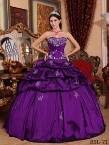 Appliqued Taffeta Eggplant Purple Sweet Sixteen Quinceanera Dress