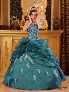 Pick ups and Appliques Accent Turquoise Quinceanera Gown Dresses