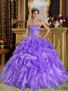 Beaded Bodice Lavender Organza Sweetheart Ruffles Quince Dresses