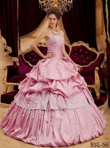 Pick ups and Appliques Accent Taffea Quinceanera Dress in Rose Pink