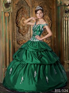 Hunter Green Off Shoulder Quinceanera Dresses with Appliques Flowers