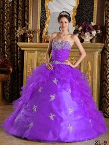 Lavender Sweetheart Quinceanera Dresses with Appliques and Ruffles