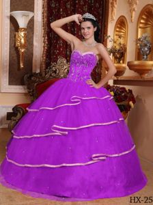 Embroidered and Frilly Purple Sweetheart Quinceanera Gown Dress