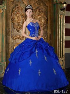 Appliques and Pick ups Accent Organza Dresses of 15 in Royal Blue