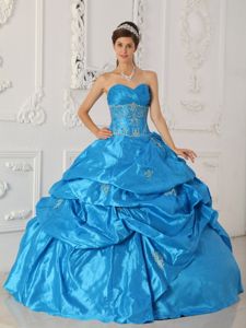 Ruches and Pick ups Accent Appliqued Blue Dresses Quinceanera
