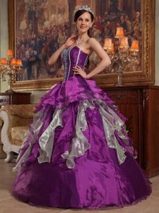 Appliqued and Ruffled Purple and Green Quinceanera Dresses Gowns