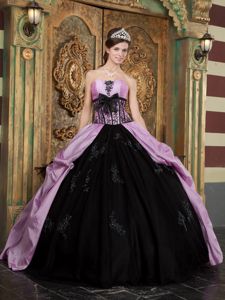 2013 New Appliques Accent Lavender and Black Dress for Quinceanera