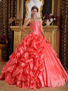 Appliqued Watermelon Strapless Dress for Quinceanera with Pick ups