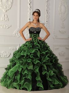 Green and Blue Organza Dresses for 15 with Beading and Ruffles