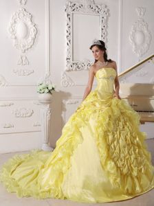 Bright Yellow Strapless Court Train Ruffles Sweet Sixteen Dress Giulias dress