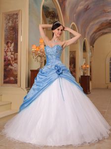 Blue and White A-line Sweetheart Sweet 15 Dresses with Appliques
