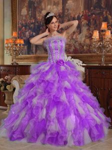 Ruffles and Appliques Accent Quinceanera Gowns in Lavender and White