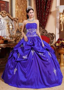 Purple Taffeta Quinceanera Dress with Pick ups and Appliques 2013