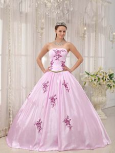 Baby Pink Strapless Taffeta Quinces Dresses with Appliques 2013