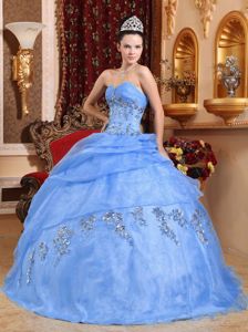 Beading and Pick ups Accent Blue Organza Quinceanera Dress 2013